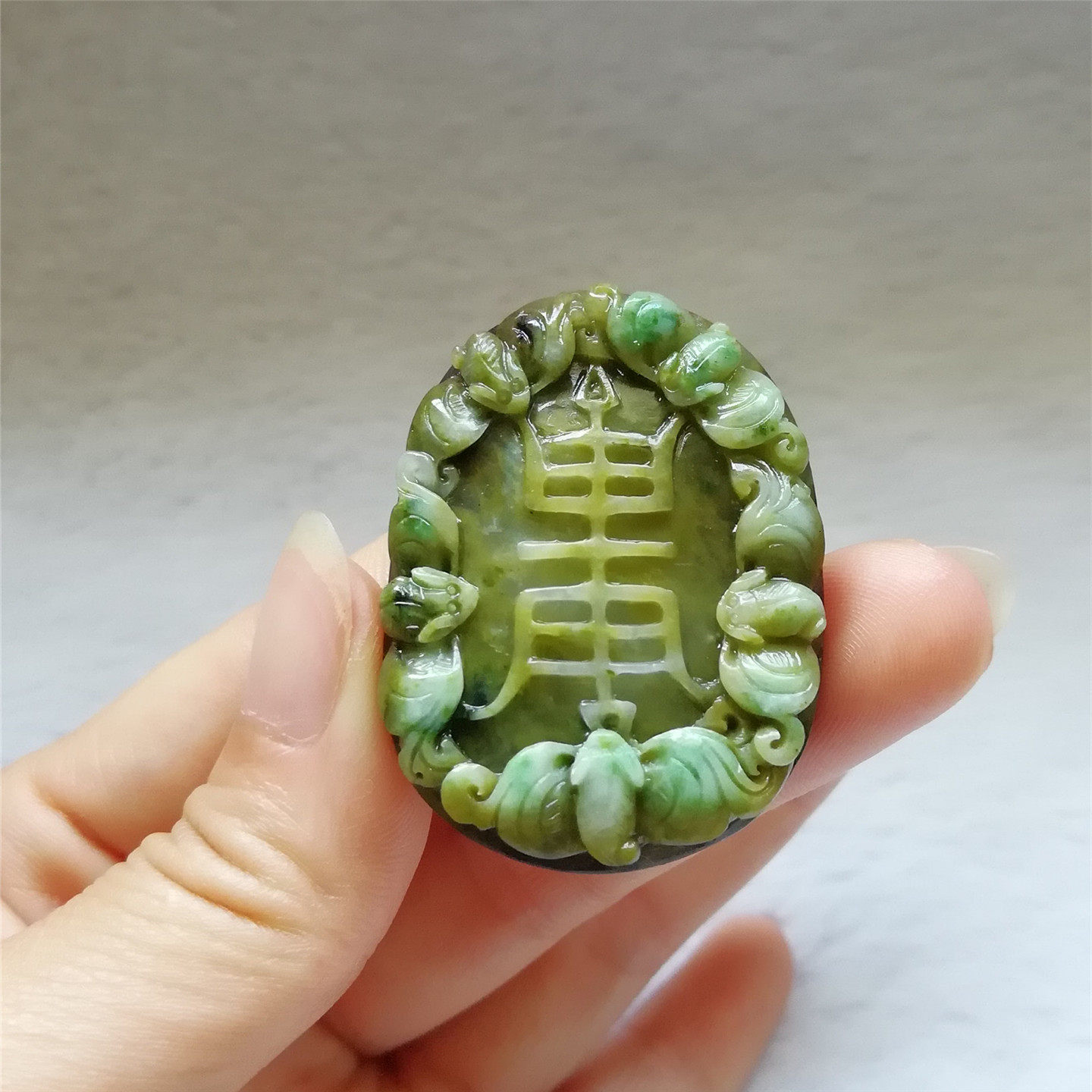 正品天然玉石独山玉吊坠玉器独玉五福捧寿玉佩牌子福禄寿玉坠项链