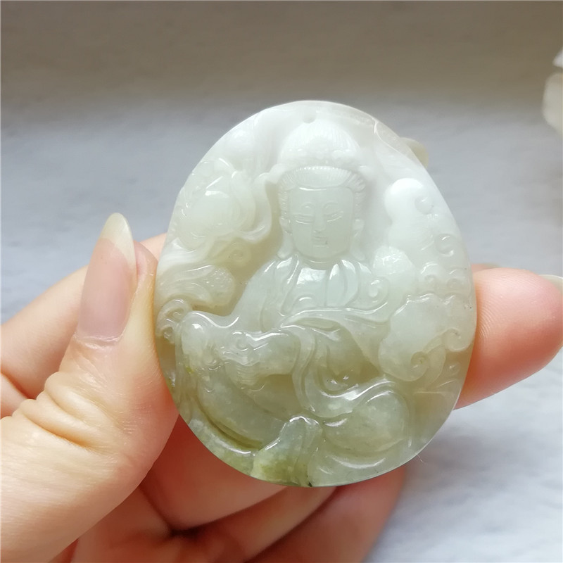 正品天然玉石独山玉吊坠冰种独玉观音挂件南阳玉观音菩萨玉佩附证
