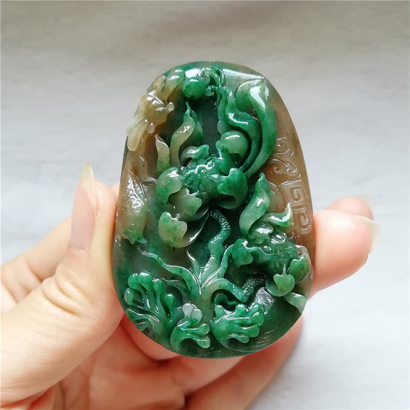 收藏天然玉石独山玉吊坠荷花鱼独玉佩荷韵玉坠连年有余挂件送证书