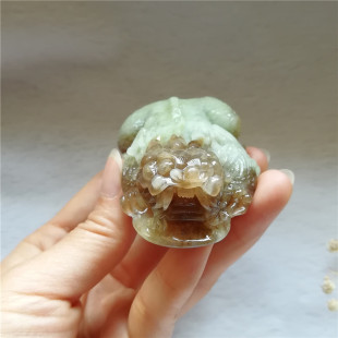 收藏南阳独山玉貔貅手把件天然玉石独玉文玩神兽手玩件小摆件送证