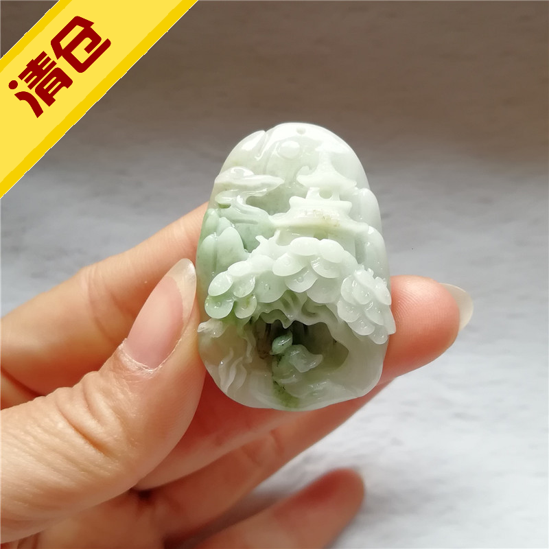 收藏南阳独山玉山水牌子吊坠挂件苏工独玉意境风景牌玉佩指日高升