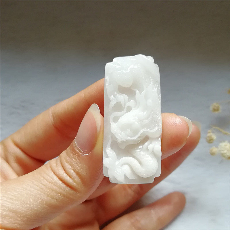 收藏天然玉石南阳独山玉挂件老坑独玉生意兴隆吊坠生肖龙玉佩孤品