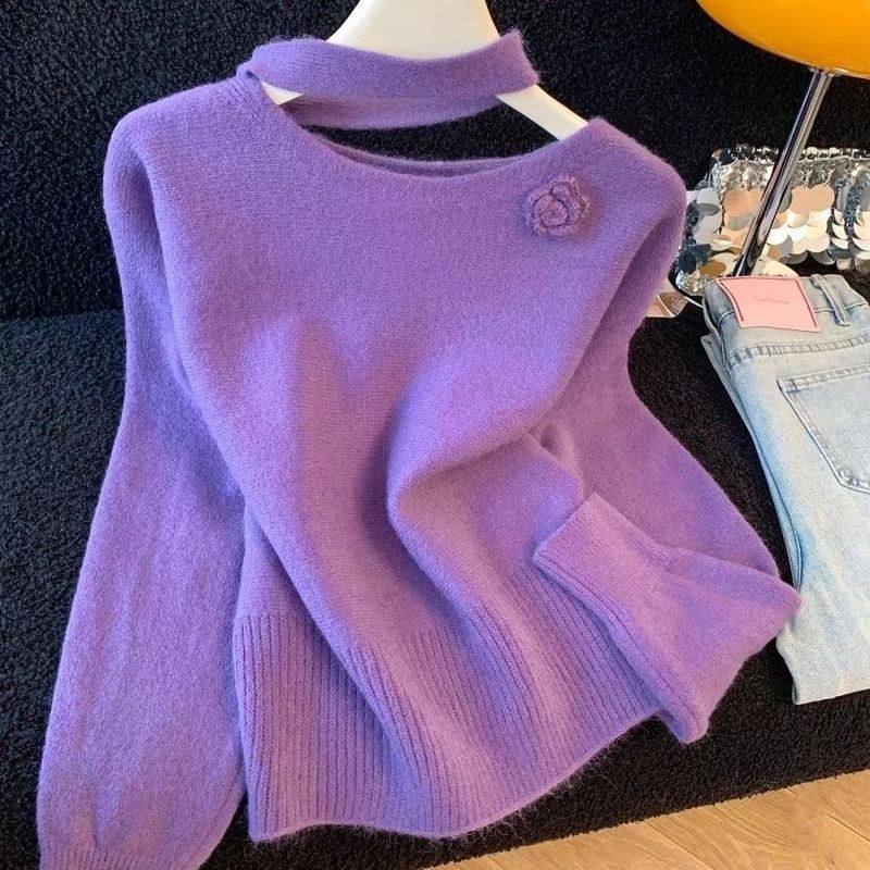 时尚花朵纯色毛衣女慵懒风高级感2025新款秋冬季超好看针织衫上衣,女装/女士精品,毛针织衫,淘宝优惠券,粉丝福利购,淘宝优惠卷