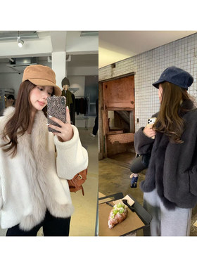 im向 首尔初雪’可拆卸！真狐狸毛毛领茧型短款羊羔毛外套女秋冬