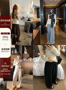 ThreeH 香蕉裤高克重加厚加绒卫裤女秋冬季新款慵懒宽休闲裤子