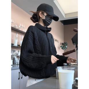 黑色高领毛衣外套女秋冬季2025新款小香慵懒风高级感针织开衫上衣