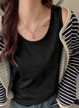 欧阳禧春夏女生打底内搭黑色无袖小背心高级感遮肉吊带上衣可外穿