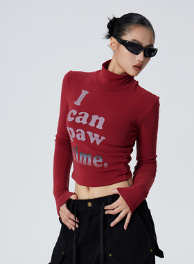 Space Axis 印花修身显瘦短款打底衫T恤美式辣妹女装长袖套头上衣