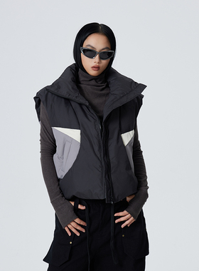 Space Axis 原创撞色设计90%羽绒马甲男女款短款冬季加厚棉服外套