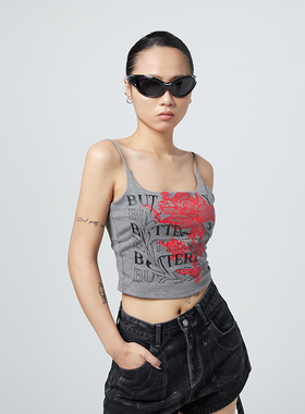 Space Axis原创设计感2024夏修身美式辣妹字母印花吊带背心上衣女