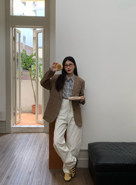 JillZoo 秋冬复古人字纹翻领百分百羊毛羊绒西装外套女现货