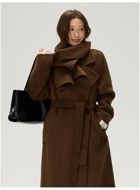 JillZoo自制 设计款两穿围巾领中长款羊毛双面呢外套