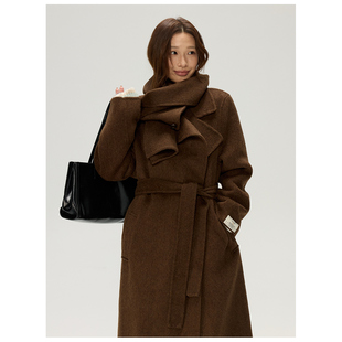 羊毛双面呢外套 两穿围巾领中长款 JillZoo自制 设计款