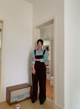 JillZoo自制 早春韩系灯芯绒可调节背带裤女宽松高腰阔腿连体裤