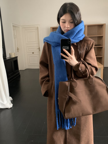 JillZoo自制复古美拉德韩系正肩羊毛羽绒大衣女翻领单排扣长外套