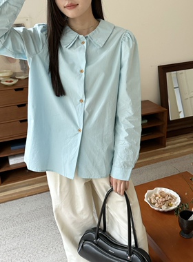 JillZoo自制早秋 显白薄荷奶蓝双层领长袖衬衫女《现货》