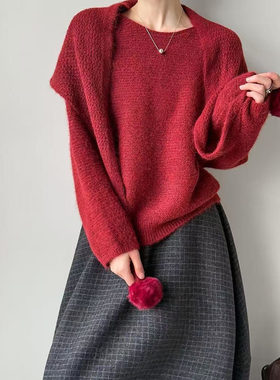 JillZoo自制 温柔大围巾毛衣女宽松套头氛围感针织衫