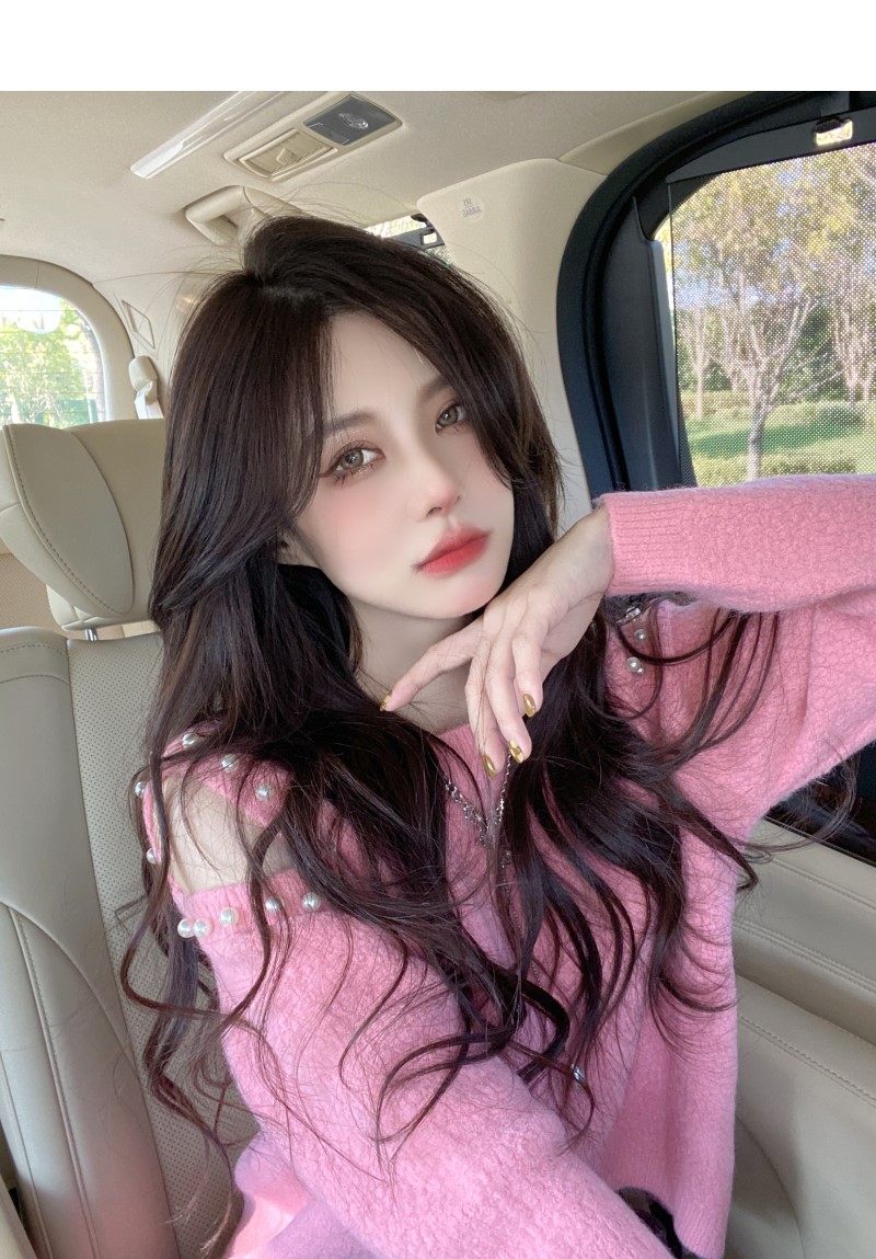 重工别致毛衣女春装2025新款设计感小心机露肩短款小众针织衫上衣