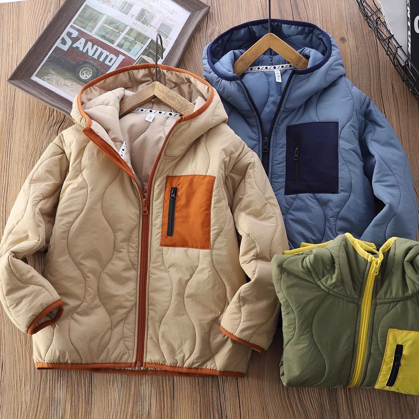 2025冬季新款男女童连帽洋气轻薄棉服中大童百搭休闲夹克棉袄外套