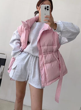 MICOCO！韩国东大门ins 系带收腰棉服马甲女