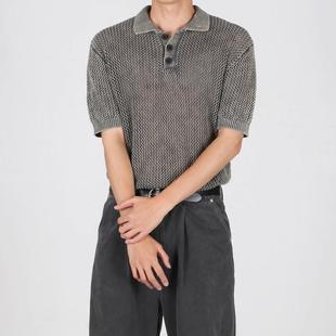 美式 蜂窝镂空短袖 夏季 POLO衫 高级感小众翻领上衣轻薄简约体恤 男士
