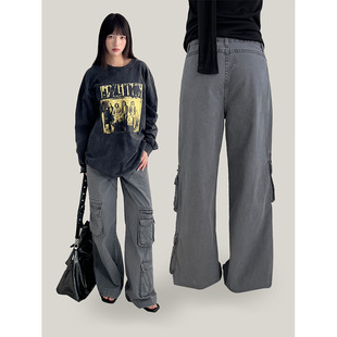 重工口袋直筒裤 Ademe新款 牛仔裤 高街复古工装 女cxs81006 2026春季