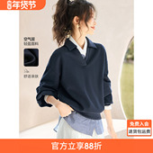 休闲百搭polo领灯笼袖 沫晗依美空气层时髦上衣2025秋季 新款 卫衣女