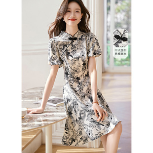 沫晗依美小个子旗袍裙子2026夏新款女装盘扣端庄新中式妈妈连衣裙