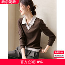 百搭撞色拼接假两件衬衫 2025冬季 小衫 沫晗依美复古美拉德长袖