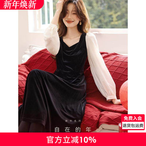 沫晗依美优雅小黑裙连衣裙