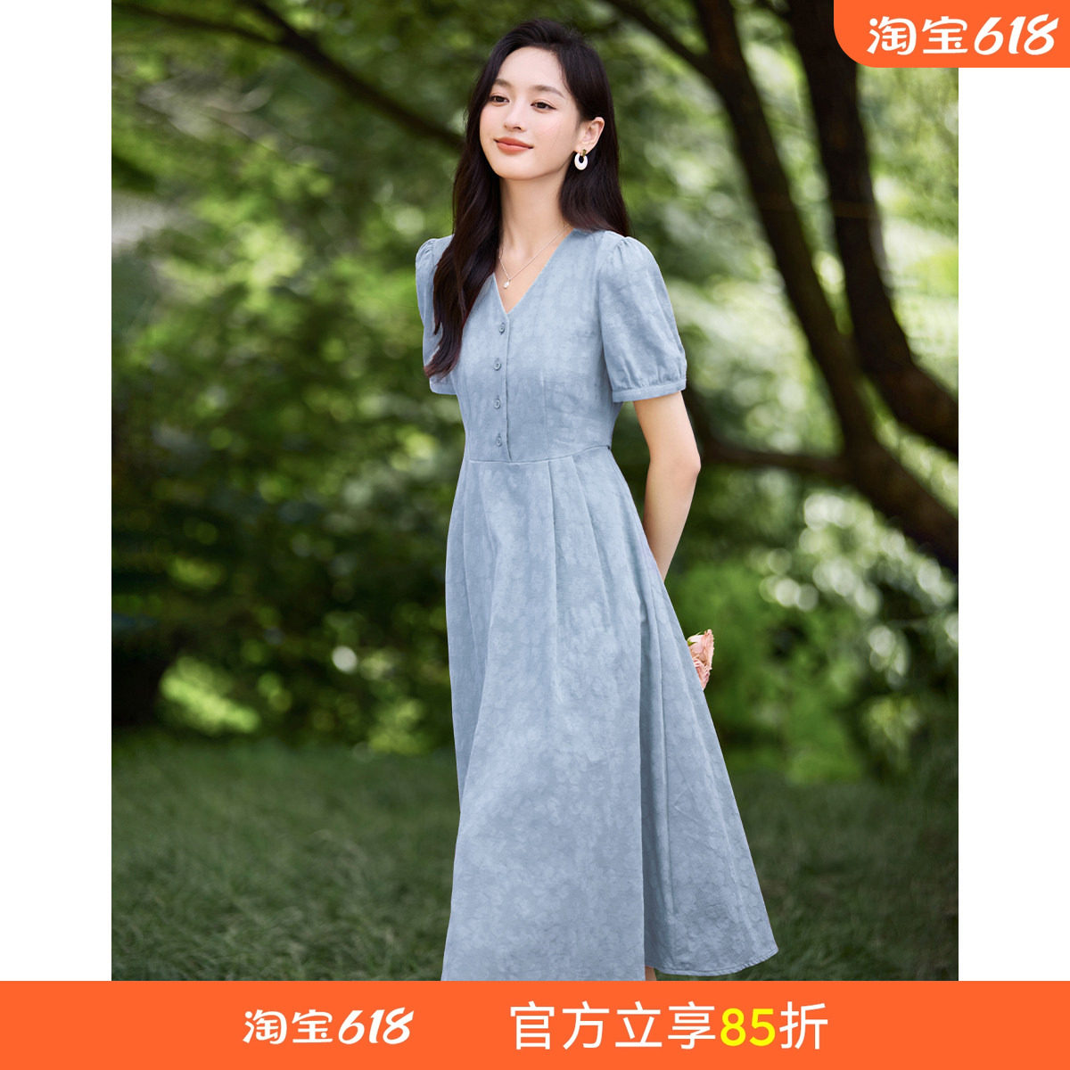 沫晗依美知性优雅棉布连衣裙