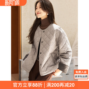 沫晗依美绒面磨毛保暖夹棉外套2025冬季 茧型百搭撞色设计感棉袄女