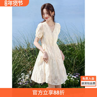 沫晗依美巨好看的白色裙子2025夏季新款法式千金感抽绳系带连衣裙