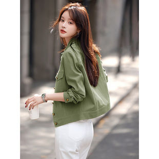 沫晗依美休闲设计感工装风外套2025年春夏新款开衩下摆夹克女外套