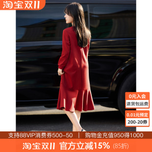 连衣裙女 休闲显瘦百搭长袖 沫晗依美圆领鱼尾卫衣裙子2025春季 新款