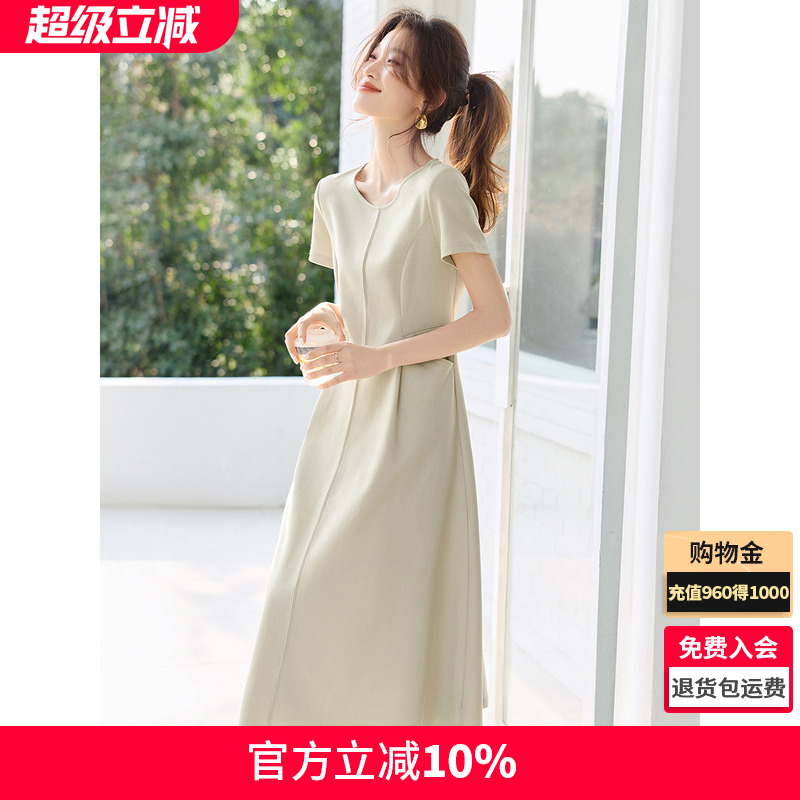 沫晗依美气质休闲白月光腰部打褶显瘦连衣裙2025夏季新款连衣裙女
