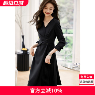 新款 女設計感V領連衣裙 連衣裙2025年春季 沫晗依美赫本風氣質修身