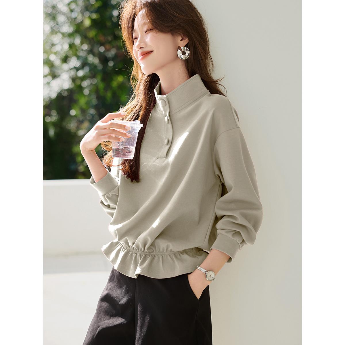 沫晗依美休閑風紐扣設計感衛衣