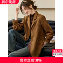 沫晗依美麂皮绒空气层休闲西服2025秋季 可露丽风复古时髦气质外套