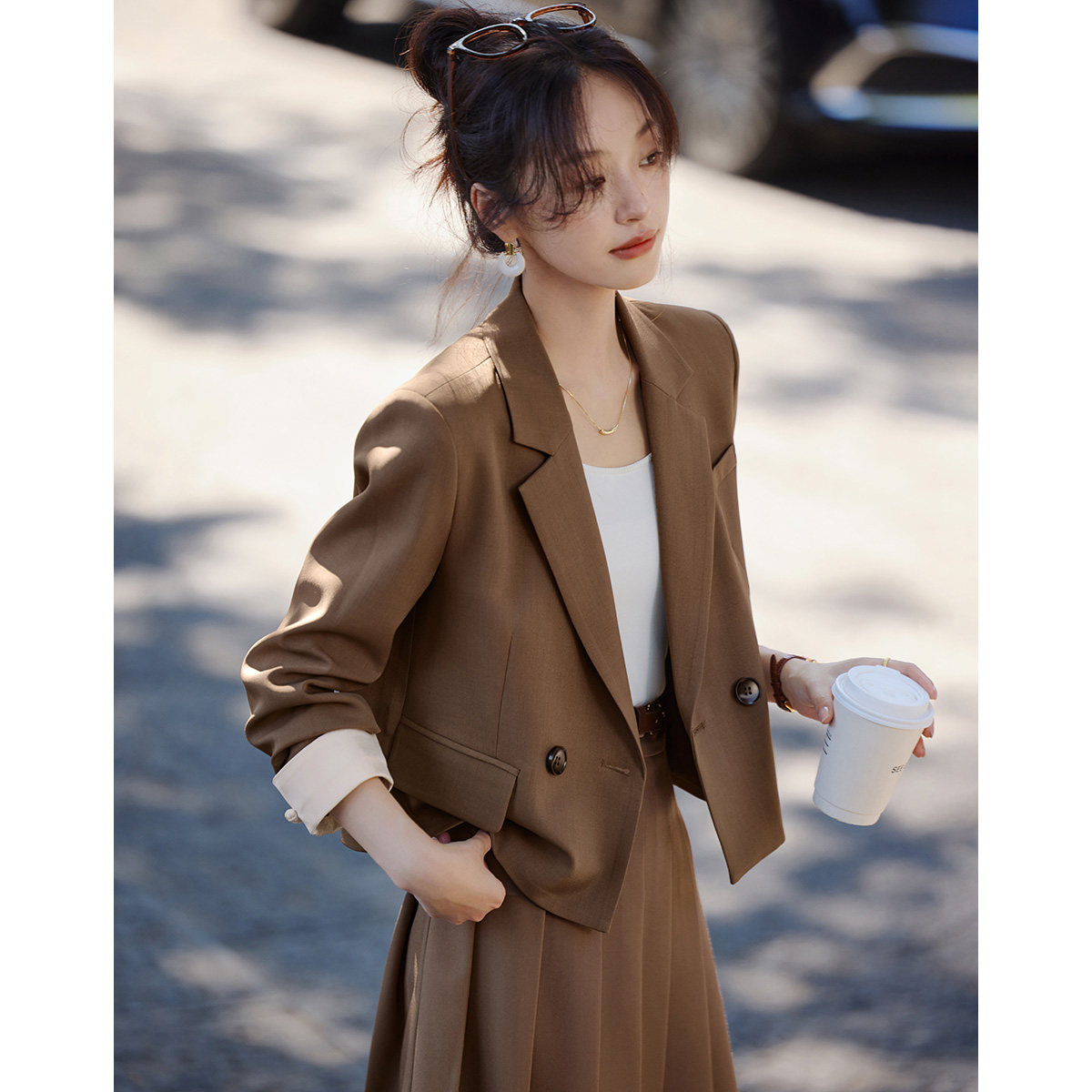 沫晗依美休闲拼接撞色小西装外套女2026春季新款西服小个子上衣