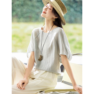 沫晗依美短袖女夏装新款宽松慵懒风上衣轻薄透气休闲外穿百搭T恤