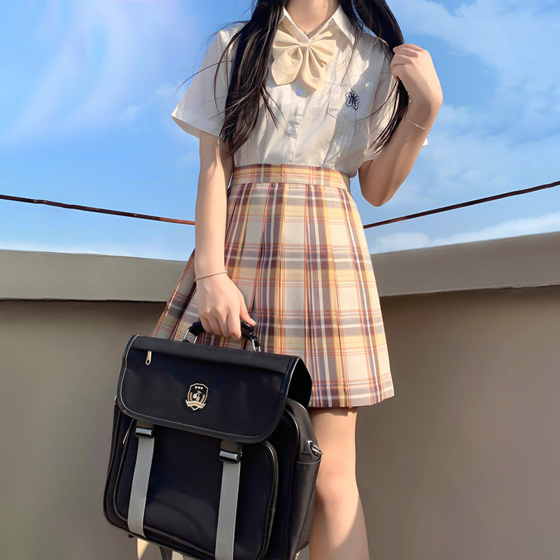 jk制服裙套装正版山吹格裙原创夏季新款校供学院风百褶裙少女全套
