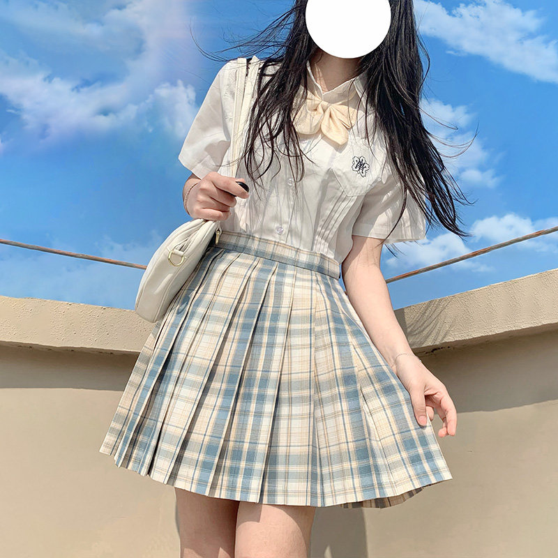 柠檬海盐jk制服套装原创正版裙子学院风夏季高腰百褶a字半身裙女