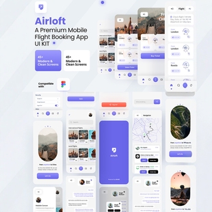 45页航班预订，机票订购app UI资源素材figma源文件