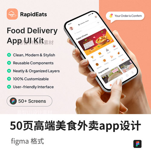 50页高端美食外卖app设计figma源文件分辨率375*812