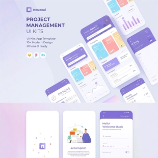12页项目管理，协同办公app UI界面psd、sketch,figma源文件
