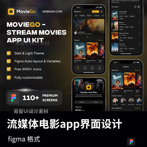 明暗110页流媒体电影app界面设计figma源文件