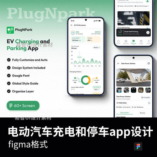 带交互60页新能源电动汽车充电和停车app设计figma源文件