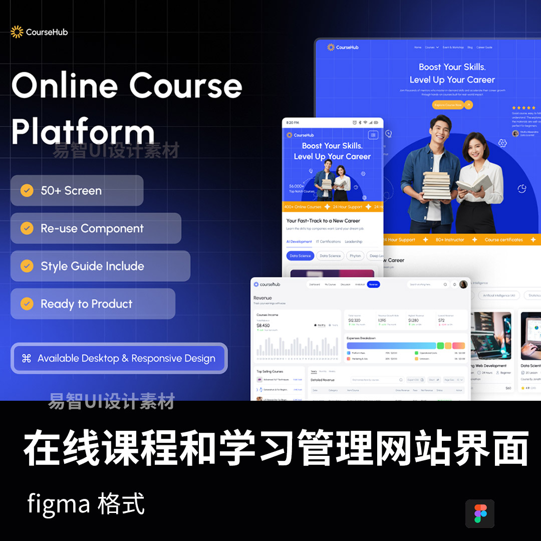 50页在线课程和学习管理网站界面响应式设计figma源文件