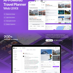 200页AI人工智能旅游规划师用户界面UI套件figma格式